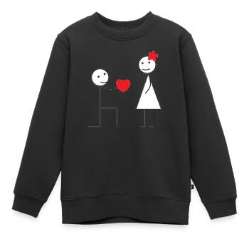 personnage baton coeur - Sweat Premium enfant bio - noir - Devant - AI Model Kid Female (0cm)