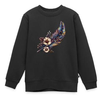 Feder mit toller Verzierung - Kinder Premium Organic Sweatshirt - Schwarz - Vorne - AI Model Kid Female (0cm)