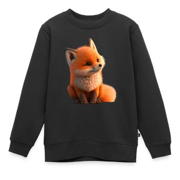Renard assis - Sweat Premium enfant bio - noir - Devant - AI Model Kid Female (0cm)