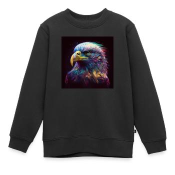Aigle coloré, ILLUSTRATION UNIQUE - Sweat Premium enfant bio - noir - Devant - AI Model Kid Female (0cm)