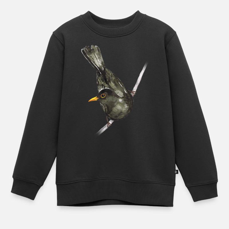 Amsel Aquarell - Kinder Premium Organic Sweatshirt - Schwarz