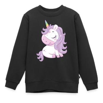 licorne violet - Sweat Premium enfant bio - noir - Devant - AI Model Kid Female (0cm)