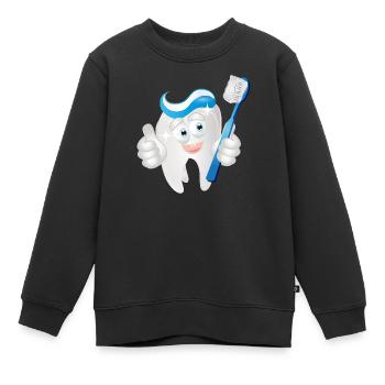 Dent blanche rayonnante avec du dentifrice en bande dessinée - Sweat Premium enfant bio - noir - Devant - AI Model Kid Female (0cm)
