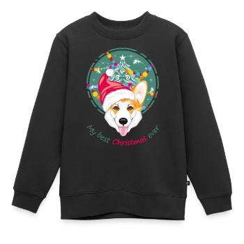 Fröhlicher walisischer Corgi mit Weihnachtsmannmütze - Kinder Premium Organic Sweatshirt - Schwarz - Vorne - AI Model Kid Female (0cm)