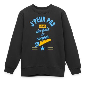 J peux pas j ai du bois à couper bleu jaune - Sweat Premium enfant bio - noir - Devant - AI Model Kid Female (0cm)