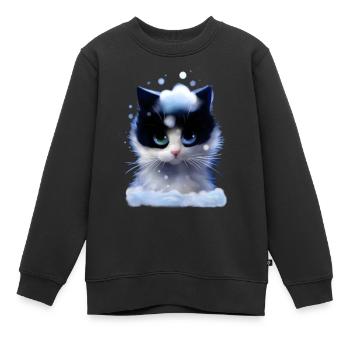 Chat dans la neige mignon chaton de compagnie enfants - Sweat Premium enfant bio - noir - Devant - AI Model Kid Female (0cm)