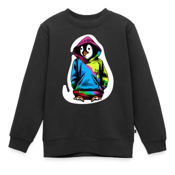 Süßer Pinguin mit Bunten Pullover - Kinder Premium Organic Sweatshirt - Schwarz - Vorne - AI Model Kid Female (0cm)