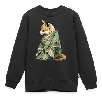 Sad shiba en kimono - Sweat Premium enfant bio - noir - Devant - AI Model Kid Female (0cm)