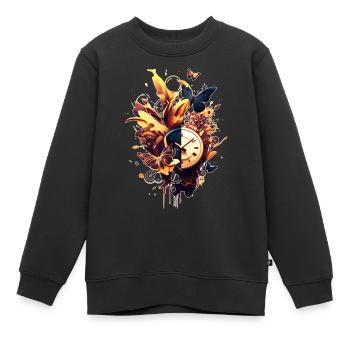 Pixelart Design zum Thema Uhrzeit und Taschenuhr - Kinder Premium Organic Sweatshirt - Schwarz - Vorne - AI Model Kid Female (0cm)