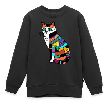 Patchwork Folk Art Cat Doodle - Kids Premium Organic Sweatshirt - black - Front - AI Model Kid Female (0cm)