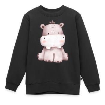Hippopotame - Sweat Premium enfant bio - noir - Devant - AI Model Kid Female (0cm)