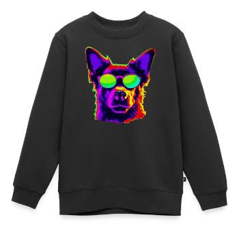Stylischer Vierbeiner mit Sonnenbrille - Kinder Premium Organic Sweatshirt - Schwarz - Vorne - AI Model Kid Female (0cm)