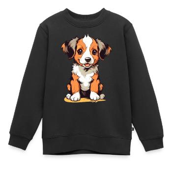 Chiot mignon - Sweat Premium enfant bio - noir - Devant - AI Model Kid Female (0cm)