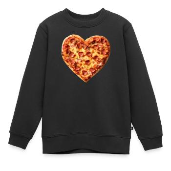 Motif de pizza au cœur pepperoni - Sweat Premium enfant bio - noir - Devant - AI Model Kid Female (0cm)