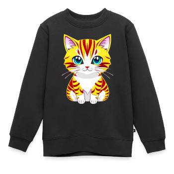 Entzückende Illustration einer blauäugigen Katze - Kinder Premium Organic Sweatshirt - Schwarz - Vorne - AI Model Kid Female (0cm)
