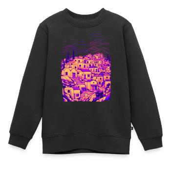 minimalist greek village - Sweat Premium enfant bio - noir - Devant - AI Model Kid Female (0cm)