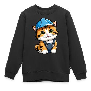 Chat travailleur - Sweat Premium enfant bio - noir - Devant - AI Model Kid Female (0cm)