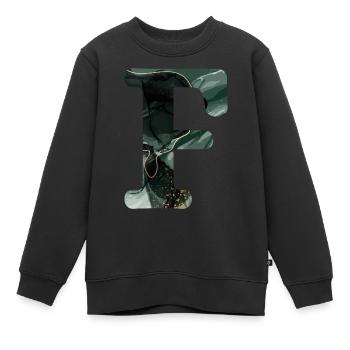 Lettre f marbré vert - Sweat Premium enfant bio - noir - Devant - AI Model Kid Female (0cm)