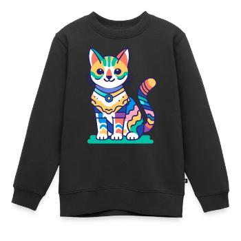 Mehrfarbige Katze - Kinder Premium Organic Sweatshirt - Schwarz - Vorne - AI Model Kid Female (0cm)