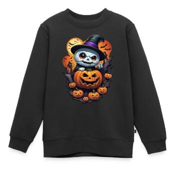 Gespenst mit Kürbis - Kinder Premium Organic Sweatshirt - Schwarz - Vorne - AI Model Kid Female (0cm)