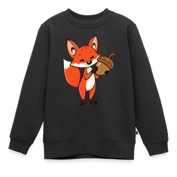 Stolzer Comic-Fuchs mit Eichel - Kinder Premium Organic Sweatshirt - Schwarz - Vorne - AI Model Kid Female (0cm)