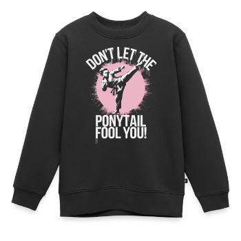 Queue de cheval avec puissance - Sweat Premium enfant bio - noir - Devant - AI Model Kid Female (0cm)