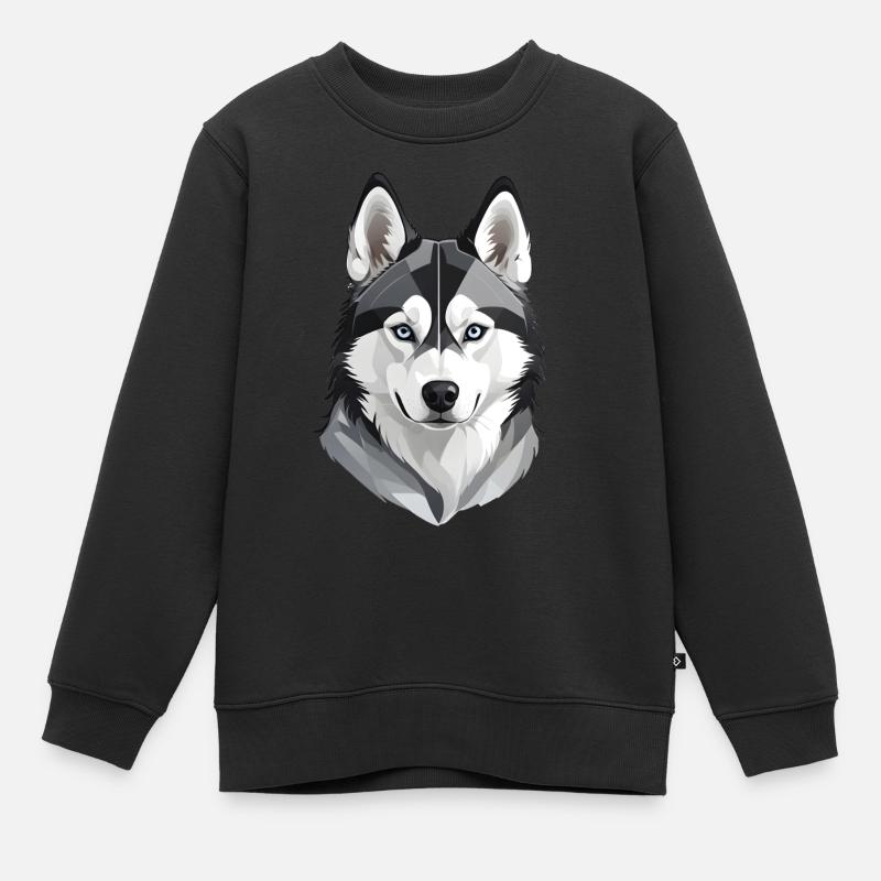 Tête de husky mignonne - Sweat Premium enfant bio - noir