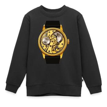 Mouvement mécanique avec microrotor montre des années 60 - Sweat Premium enfant bio - noir - Devant - AI Model Kid Female (0cm)