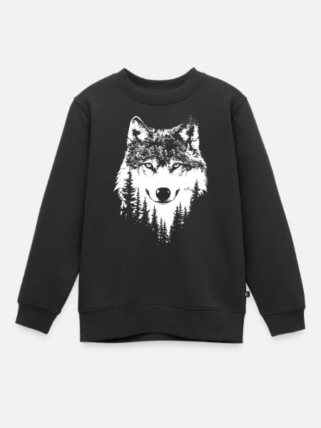 Wolf Gesicht Wald Natur in Schwarz-Weiß - Kinder Premium Organic Sweatshirt - Schwarz