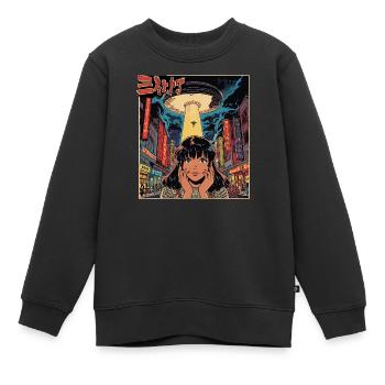 Manga OVNI Invasion Neon City - Sweat Premium enfant bio - noir - Devant - AI Model Kid Female (0cm)
