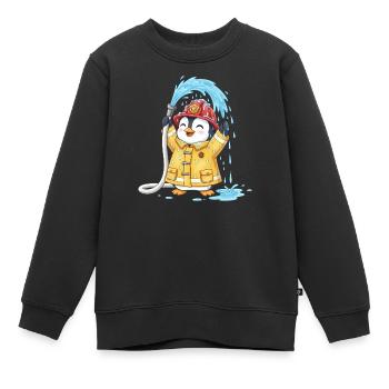 Pinguin Feuerwehrmann Kinder Wasserspaß Schlauch - Kinder Premium Organic Sweatshirt - Schwarz - Vorne - AI Model Kid Female (0cm)