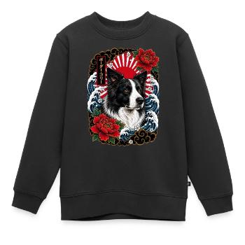 Border Collie im japanischen Irezumi Stil - Kinder Premium Organic Sweatshirt - Schwarz - Vorne - AI Model Kid Female (0cm)