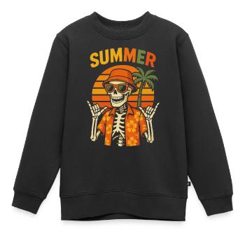 Squelette estival palmier hawaïen - Sweat Premium enfant bio - noir - Devant - AI Model Kid Female (0cm)
