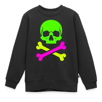 Neon Schädel Gekreuzte Knochen Bunter Pirat Skull - Kinder Premium Organic Sweatshirt - Schwarz - Vorne - AI Model Kid Female (0cm)