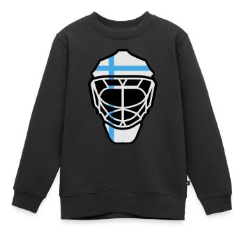 Hockey Goalie Mask Finlande - Sweat Premium enfant bio - noir - Devant - AI Model Kid Female (0cm)