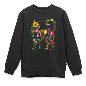 Silhouette Chat Floral Femmes - Sweat Premium enfant bio - noir - Devant - AI Model Kid Female (0cm)