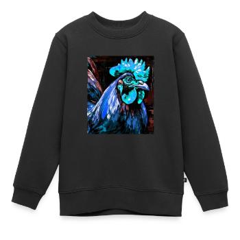 Portrait de coq - Sweat Premium enfant bio - noir - Devant - AI Model Kid Female (0cm)