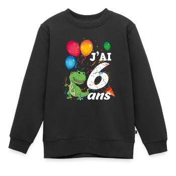 Cadeau 6 Ans Anniversaire Enfant Dinosaure - Sweat Premium enfant bio - noir - Devant - AI Model Kid Female (0cm)