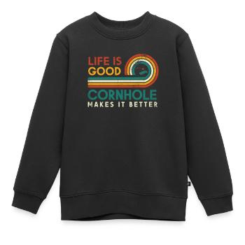 Das Leben Ist Gut Cornhole Macht Es Besser Für - Kinder Premium Organic Sweatshirt - Schwarz - Vorne - AI Model Kid Female (0cm)