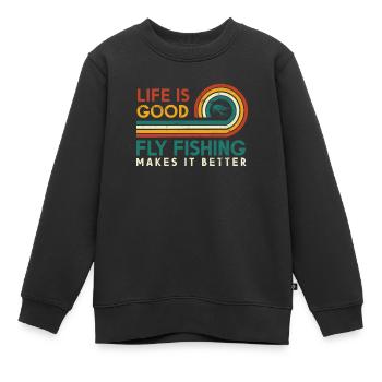 Das Leben Ist Gut Fliegenfischen Macht Es Besser - Kinder Premium Organic Sweatshirt - Schwarz - Vorne - AI Model Kid Female (0cm)