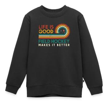 Das Leben Ist Gut Feldhockey Macht Es Besser Für - Kinder Premium Organic Sweatshirt - Schwarz - Vorne - AI Model Kid Female (0cm)