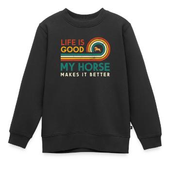 Das Leben Ist Gut, Mein Pferd Macht Es Besser - Kinder Premium Organic Sweatshirt - Schwarz - Vorne - AI Model Kid Female (0cm)