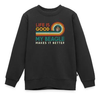 Das Leben Ist Gut, Mein Beagle Macht Es Besser Für - Kinder Premium Organic Sweatshirt - Schwarz - Vorne - AI Model Kid Female (0cm)