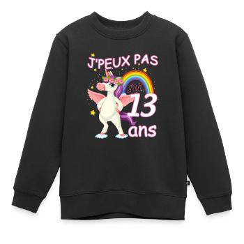 Licorne arc en ciel fille 13 ans - Sweat Premium enfant bio - noir - Devant - AI Model Kid Female (0cm)