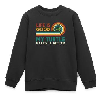 Das Leben Ist Gut, Meine Schildkröte Macht Es - Kinder Premium Organic Sweatshirt - Schwarz - Vorne - AI Model Kid Female (0cm)