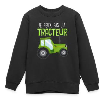 Je peux pas j'ai tracteur - Sweat Premium enfant bio - noir - Devant - AI Model Kid Female (0cm)
