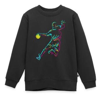 Joueur de handball Attaquant Jump Shot Gardien de but - Sweat Premium enfant bio - noir - Devant - AI Model Kid Female (0cm)