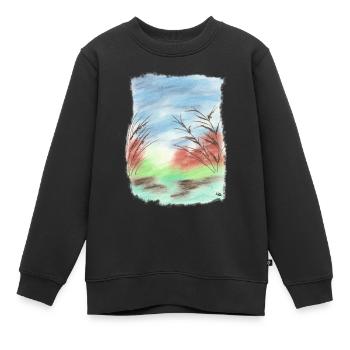 Tons bleu/vert plage/dune (craie pastel) - Sweat Premium enfant bio - noir - Devant - AI Model Kid Female (0cm)
