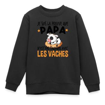Vache Papa Bébé Nourrisson Naissance Cadeau - Sweat Premium enfant bio - noir - Devant - AI Model Kid Female (0cm)