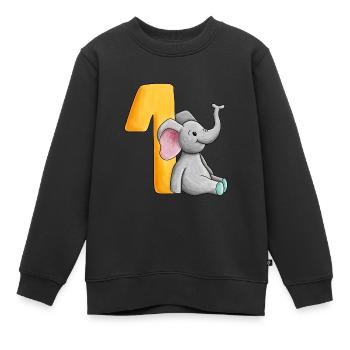 1er anniversaire éléphant - Sweat Premium enfant bio - noir - Devant - AI Model Kid Female (0cm)